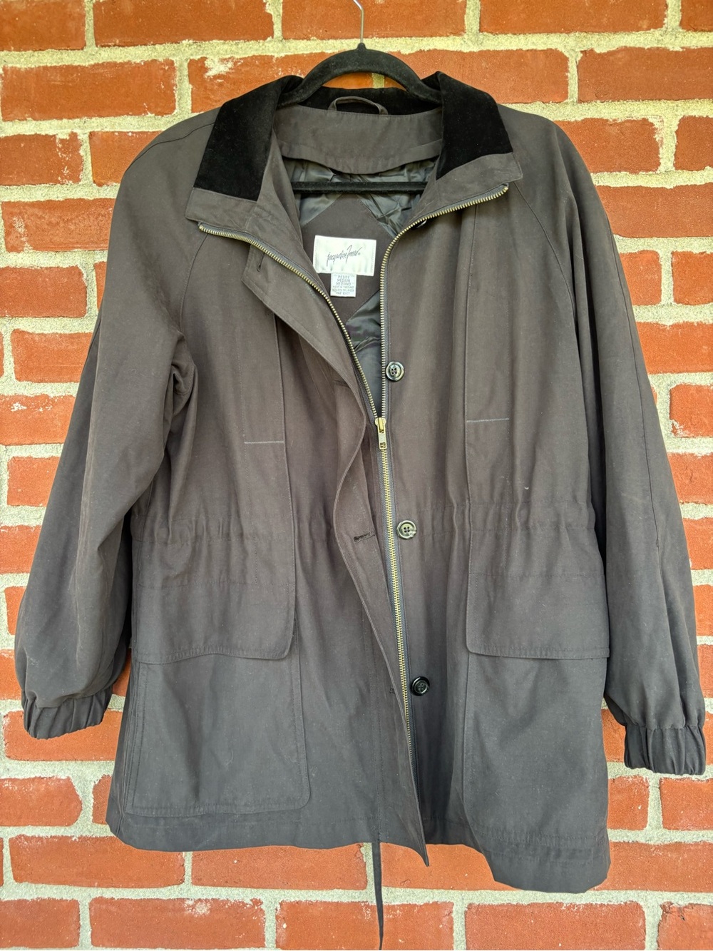 Vintage Women’s Dark Gray Utility Jacket with Velvet Black Collar